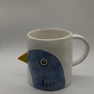 Anthropologie White Mug with Blue Bird and Yellow-Orange Beak